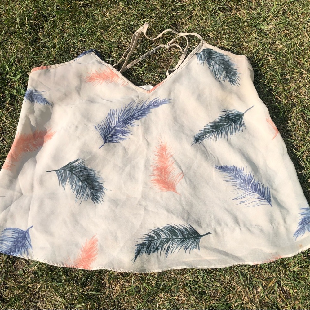 Rory Beca Cream Camisole with Blue and Coral Feather Print